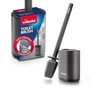 Vileda Brosse de Toilette en Silicone avec tête Flexible, Manche en Acier Inoxydable et Support Mural - Brosse WC avec Zones de Nettoyage 2-en-1 et Couvercle - Hygiénique, séchage Rapide, Inoxydable