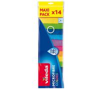 Vileda - Lavettes Microfibres Colors Multi-Usages - Efficacité Nettoyante Multi-Surfaces sans Trace - Torchons Cuisine Absorbants et Lavables - Chiffons Microfibres Ménage Haute Absorption - Lot de 14