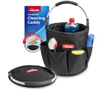 Vileda Cleaning Caddy - Noir - Organiseur de produits de nettoyage pliable | Six compartiments pour flacons pulvérisateurs, brosses et chiffons, tissu imperméable, poignée de transport, pliable à plat