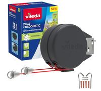 Vileda Corde à Linge rétractable Double Cordomatic - 30 m - 2 x 15 m - Peut Supporter jusqu'à 30 kg - Rétraction Automatique - Solide et Durable - Fixation Murale pour intérieur et extérieur
