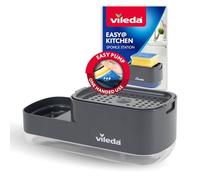 Vileda Distributeur de Liquide Vaisselle Pump avec Porte-éponge - Solution Pratique 2 en 1 pour la Cuisine - Distributeur de Savon intégré pour Un Dosage Facile d'une Seule Main - Design Robuste et