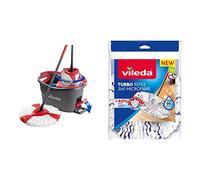 Vileda Easy Wring & Clean Turbo Balai à Frange Seau à Pédale Set Complet, 2,1kg 1 Unité (Lot de 1) Gris/Rouge & Recharge Turbo 3en1 avec Pad Central pour 40 % de Puissance de Nettoyage en Plus