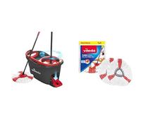 Vileda Easy Wring & Clean Turbo Balai à Frange Seau à Pédale Set Complet, 2,1kg 1 Unité (Lot de 1) Gris/Rouge & Recharge Turbo 2en1, Microfibres Rouges et Blanches - Sachet Contenant 2 recharges
