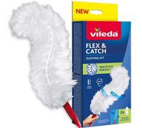 Vileda Balai dépoussiérant Flex & Catch – manche court, 2 recharges, microfibre 360°