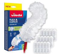 Vileda Flex&Catch kit plumeau avec Manche Court et 15 recharges, Capture Jusqu’à 3X Plus de poussière Qu’Un plumeau Classique, Crochet de Fixation