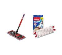 Vileda - Housse Micro & Coton pour Balai à Plat - Ultramax & Recharge Balai à Plat Officielle Compatible UltraMax/Ultramat/1.2.Spray - Version 2en1 Microfibre, Blanc et Rouge