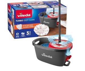 Vileda - Kit Turbo Deep Clean Balai Serpillière avec Seau Essoreur à Pédale - Nettoyage sans Effort des Sols - Microfibres Lavables - Système Laveur de Sol Complet - Retire 99% des Bactéries