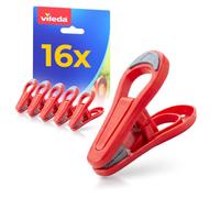 Vileda Lot de 16 Pinces à Linge sans Ressort en métal - Pinces en Plastique Robuste avec poignée Souple pour Un Maintien sûr - Pinces à Linge résistantes aux intempéries pour Corde à Linge, Balcon et