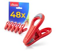 Vileda Lot de 48 pinces à linge sans ressort en métal - Pinces en plastique robustes avec poignée souple pour un maintien sûr - Pinces à linge résistantes aux intempéries pour corde à linge, balcon et