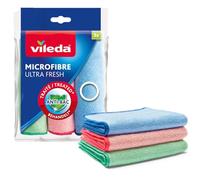 Vileda Microfibres Ultra Fresh, Pack de 3, 100% Microfibre de Haute qualité, Contient des ions d'argent qui décomposent Les bactéries