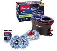 Vileda Mop rotatif deux compartiments système de centrifugation manche pliable nettoyage facile des coins Turbo H2prO + 2 cartouches supplémentaires