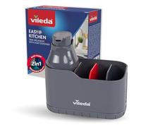 Vileda Organisateur d'évier avec distributeur de liquide vaisselle, en plastique, porte-éponge autoportant, distributeur de savon, pour éponges et brosses, durable et inoxydable