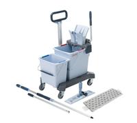 Vileda Professional, UltraSpeed Pro, Chariot de ménage double seau (25L + 8L) avec presse et roues, Support 40cm, Manche télescopique, Frange microfibre, Système de lavage à plat , Hygiénique, 750m2