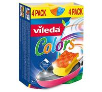 Vileda Pur Active Colors Eponges récureurs synthétiques, Face Abrasive brevetée, 4 pièces