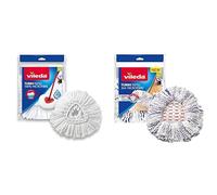 Vileda Recharge Classique pour Turbo et Easy Wring & Clean, Microfibres, Blanche & Recharge Turbo 3en1 avec Pad Central pour 40% de Puissance de Nettoyage en Plus