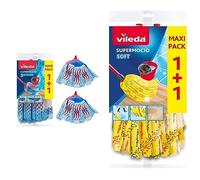 Vileda Recharge SuperMocio 3Action, Paquet de 2, pour Tous Les systèmes de Balai espagnols Vileda & Recharges Têtes de Balai à Franges SuperMocio - Soft Jaune Pack 2 recharges
