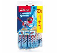 Vileda - Recharges SuperMocio Triple Action 3D pour Balai Microfibre - Nettoie en Profondeur avec Franges Tri-Matières - Microfibres, Bandes Grattantes, Zone 3D - pour Balai Serpillière x2