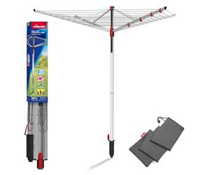 Vileda Sun Lift Étendoir à Linge 40 m d'étendage, réglable en Hauteur de 1,55-1,72 m, avec 8 Porte-cintres, Douille de Sol, Housse de Protection résistante aux UV, Eco-Pack Gris