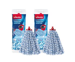 Vileda SuperMocio Lot de 2 têtes de Rechange en Microfibre et Coton pour Balai SuperMocio Compatible avec Tous Les balais SuperMocio Authentic Vileda Blanc 18 x 10 x 37 cm