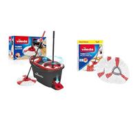 Vileda Turbo Kit Complet Lavage Sol - Balai serpillère en Microfibres + Son Seau essoreur à pédale & Recharge Turbo 2en1, Microfibres Rouges et Blanches - Sachet Contenant 2 recharges
