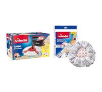 Vileda TURBO Pack Special avec 1 recharge supplémentaire - Balai serpillère en microfibres + son seau essoreur à pédale, 3 Unité & Recharge Turbo 3en1 avec pad central