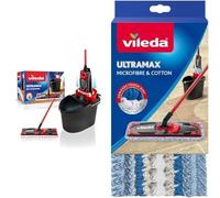 Vileda - UltraMax Power 2en1 - Set Complet Balai à Plat Microfibre + Seau-Essoreur & Housse Micro & Coton pour Balai à Plat Ultramax, 120g