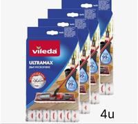 Vileda Ultramax | Serpillère de rechange Vileda pour le système Ultramax | Convient à tous les types de sols durs | 1 unité | Pack Économies Couleurs Blanc et Rouge X4