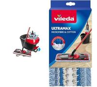 Vileda ULTRAMAX Turbo Kit Lavage Sol Complet, Balai, Housse en Microfibre & Housse Micro & Coton pour Balai à Plat Ultramax, 120g
