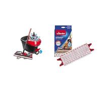 Vileda ULTRAMAX Turbo Kit Lavage Sol Complet, Balai, Housse en Microfibre & Recharge Balai à Plat Officielle - Version 2en1 Microfibre, Blanc et Rouge - pour vadrouilles UltraMax