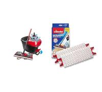 Vileda ULTRAMAX Turbo Kit Lavage Sol Complet, Balai, Housse en Microfibre, Seau avec essoreuse à pédale, Longueur Manche télescopique 75-130cm, Emballage Eco & Recharge Ultramax Power 2en1 - Lot de 2