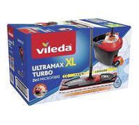 VILEDA ULTRAMAX TURBO XL Ensemble de seau avec un système de tamis rotatif et une vadrouille plate 42 cm