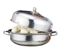 Vilgftyiet Cuiseur vapeur épais en acier inoxydable de 28 cm, double usage pour soupe et casserole avec couvercle en verre transparent, poignée ergonomique pour cuisine, argent