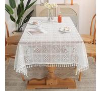 Vilgftyiet Nappe en coton blanc 140 x 100 cm avec bordure brodée au crochet | Protège votre table de salle à manger des rayures et des déversements tout en ajoutant une élégante finition au crochet brodé