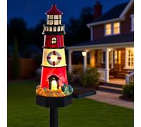 Vilgftyiet Phare solaire de jardin LED résine décoration pelouse rouge | Ce phare solaire s'allume automatiquement à la tombée de la nuit, ajoutant une lueur chaude et étincelante à votre jardin.