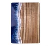 Vilgftyiet Planche à découper faite à la main en bois d'acacia et résine, motif vague bleue, plateau de service non poreux pour steak et fruits, 36 x 25 cm