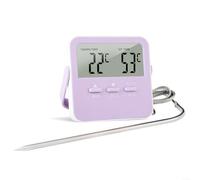 Vilgftyiet Thermomètre numérique pour four, barbecue et friture avec dos magnétique, capteur en acier inoxydable 304, plage de 0 à 250 °C, fonction minuterie, vert/violet/orange/noir (violet)