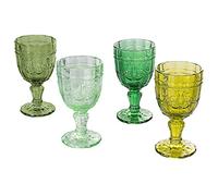 Villa d’Este Home Tivoli 5911615 Lot de 4 verres 265 ml en verre transparent, décor guilloché, Syrah Greenery