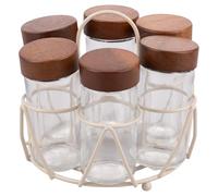 Villa d'Este Home Tivoli 1996 Lot de 6 bocaux 90 ml en verre, couvercle en bois d'acacia et support en fer, 4 tons