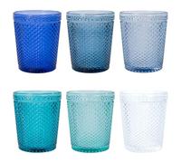 Villa d'Este Home Tivoli 1996 Lot de 6 verres à eau 300 ml en verre, surface travaillée effet diamond, Honey Ocean