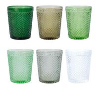 Villa d'Este Home Tivoli 1996 Lot de 6 verres à eau 300 ml en verre, surface travaillée effet diamond, Honey Greenery