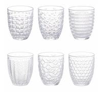 Villa d'Este Home Tivoli 1996 Lot de 6 verres à eau 320 ml en verre transparent décoré en relief, Geometrie Light