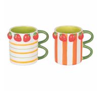 Villa d'Este Home Tivoli 1998 Lot de 2 tasses 350 ml en céramique double poignée Motif fraises Fruit Life
