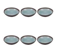 Villa d'Este Home Tivoli Lot de 6 assiettes creuses aigue-marine en grès, bord marron, barbade