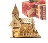 Village de Noël en Bois Décoration en Bois Illuminée à LED Chaude | Maisons du Village de Noël Pour Thanksgiving Fête Anniversaire Bureaux Maison Pièce Bureau Jour Ouvrable École église