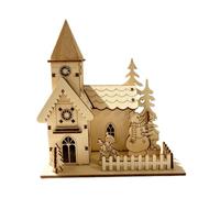 Village de Noël en Bois Décoration en Bois Illuminée à LED Chaude | Maisons du Village de Noël Pour Thanksgiving Fête Anniversaire Bureaux Maison Pièce Bureau Jour Ouvrable École église