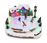 Village de Noël Lumineux avec Patinoire Animée - Patineurs en Mouvement et Éclairage LED - 26 x 20 x 16 cm