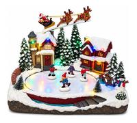 Village de Noël Lumineux avec Patinoire Rotative - Père Noël en Traîneau Patineurs en Mouvement et LED - 30 x 24 5 x 23 cm