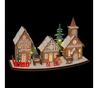 Village de Noël Lumineux Pain d'Épice 30cm Marron