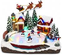 Village de Noël Miniature Animé avec Patinoire Rotative 30x24,5x23 cm | Éclairage Intégré, Père Noël en Traîneau, Patineurs Rotatifs, Maisons Enneigées, Décoration Intérieure