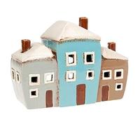 Village Pottery Petit photophore à Trois Maisons, Bleu,Gris